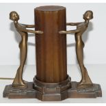 An Art Deco Nuart double figural lamp with column