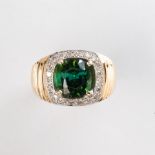 A green tourmaline, diamond and eighteen karat gold ring
