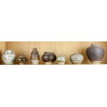 (6) Asian brown or blue/white trade jars and ewer