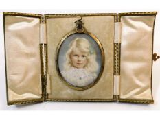 An Edwardian double sided miniature watercolours m