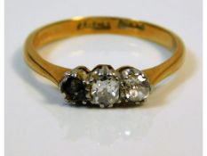 An early 20thC. 18ct gold ring set with old cut diamond of approx. 0.3ct, loss of one stone size J/K