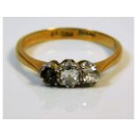 An early 20thC. 18ct gold ring set with old cut diamond of approx. 0.3ct, loss of one stone size J/K