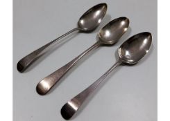 Three Georgian London silver serving spoons: 1804