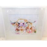 A framed watercolour of cow by Nicola Jane Rowles,