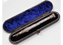 An 1888 cased Victorian silver self propelling ink