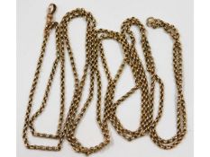 A 19thC. Victorian 9ct gold long guard chain 12.4g