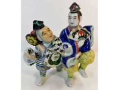 A c.1900 Japanese polychrome figure group 6.5in hi