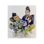 A c.1900 Japanese polychrome figure group 6.5in hi