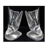 A pair of French Lalique crystal swallow bookends