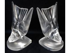 A pair of French Lalique crystal swallow bookends