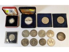 A quantity of coins & crowns including a silver 1880 dollar; a silver proof Barcelona Olympic Games