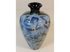 A Moorcroft blue geranium vase 6.25in tall with bo