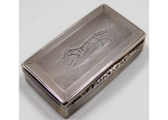 An 1833 William IV Birmingham silver box with fox decor & gilt lining by Thomas Shaw 3.5in wide x 2i