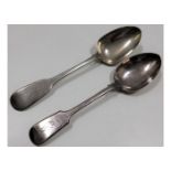 Two silver fiddle back serving spoons one Dublin s