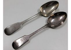 Two silver fiddle back serving spoons one Dublin s