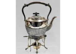 An antique silver plated spirit kettle & stand by