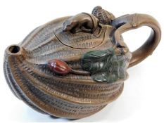 A Chinese Yixing teapot with mouse & nut decor 7.2