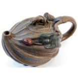 A Chinese Yixing teapot with mouse & nut decor 7.2