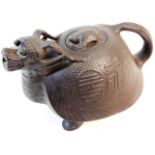 A large Chinese Yixing style dragon teapot 11in wi
