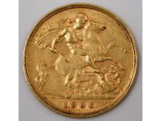 A 1906 Edwardian half gold sovereign