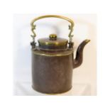 A 19thC. Yixing teapot with brass fittings 8in tall x 6.25in at widest points, faults to internal ri