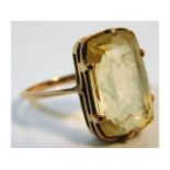 An antique yellow metal ring, electronically tests as 10ct gold, set with citrine stone, size M/N 3.