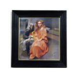 A framed Robert O. Lenkiewicz oil painting on panel depicting Lisa & a portrait of painter, part of