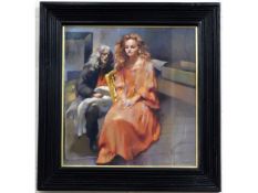 A framed Robert O. Lenkiewicz oil painting on panel depicting Lisa & a portrait of painter, part of