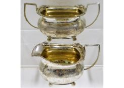 A Georgian London silver gilt lined sugar bowl & c