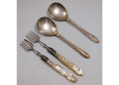 Two George Unite cake forks with mother of pearl h