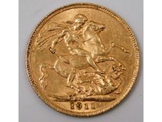 A 1911 George V full gold sovereign