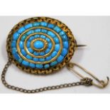 A Georgian yellow metal (tests as gold) & natural turquoise brooch 26mm x 21.3mm 9.9g