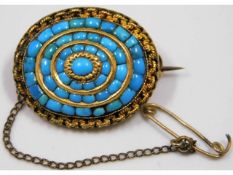 A Georgian yellow metal (tests as gold) & natural turquoise brooch 26mm x 21.3mm 9.9g