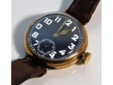 A 9ct gold WW1 wrist watch, not running, fault with winder