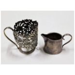 An Asian silver cup holder a/f twinned with a smal