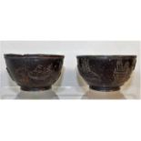 A pair of 19thC. Chinese wooden bowls with white m