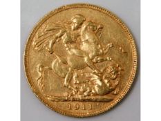 A 1911 George V full gold sovereign