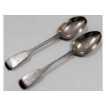 Two silver fiddle back rat tail serving spoons Lon