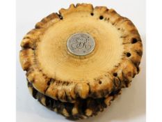 A late Victorian horn lidded snuff box with monogr