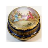 A decorative Sevres porcelain trinket box with gilt fittings & hinged lid, indistinctly signed, 3.5i