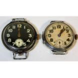 Two WW1 wrist watches, neither running, one silver