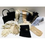 A quantity of vintage ladies kid leather, silk & cotton gloves, nurses collars, 1960's Biba hair ban