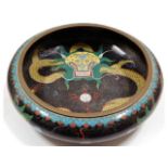 A Chinese cloisonne bowl with dragon chasing flami