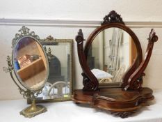 A brass mounted mirror with stand, a Victorian dre