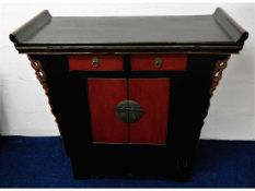 A Chinese lacquerware altar table with drawers & c