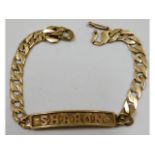 A 14ct gold identity bracelet with name 'Sharon' 9