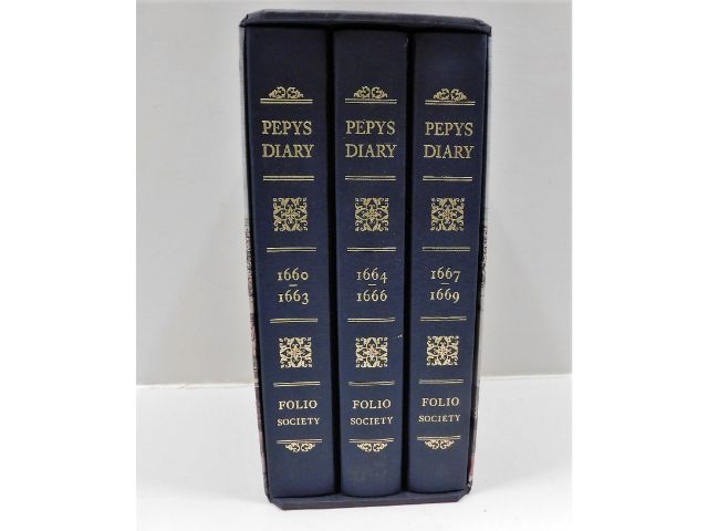 Three cased Folio Society volumes of Pepys diary 1