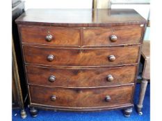 A Victorian bow fronted chest of drawers, 42in hig