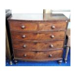 A Victorian bow fronted chest of drawers, 42in hig