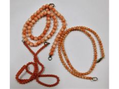 Three c.1900 coral necklaces, 52.2g